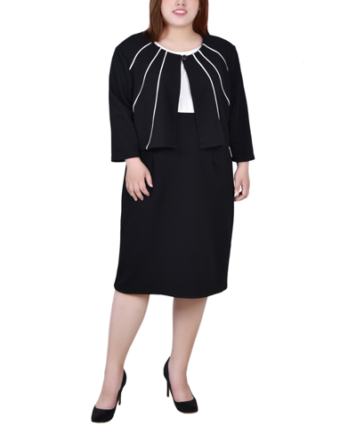 Ny Collection Plus Size Two Piece Jacket And Dress Set In Black