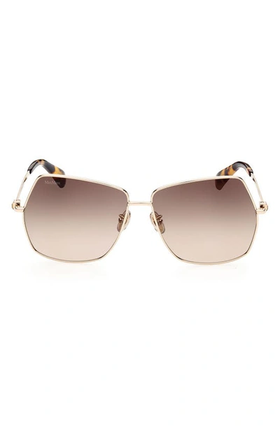 Max Mara 61mm Geometric Sunglasses In Shiny Gold Brown Tortiose