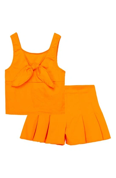 Habitual Girl Kids' Tie Front Smocked Stretch Cotton Shorts Set In Orange