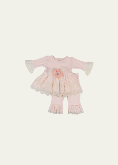 Haute Baby Kids' Girl's Sweet Angel Floral Applique Two-piece Set In Pink