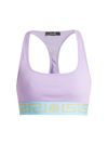 Versace Greca Logo Stretch Cotton Jersey Bra Top In Purple