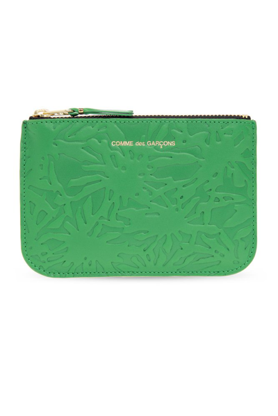 Comme Des Garçons Small Leather Flat Pouch In Green
