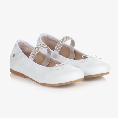 Manuela De Juan Kids'  Girls White Leather Gem Strap Pumps