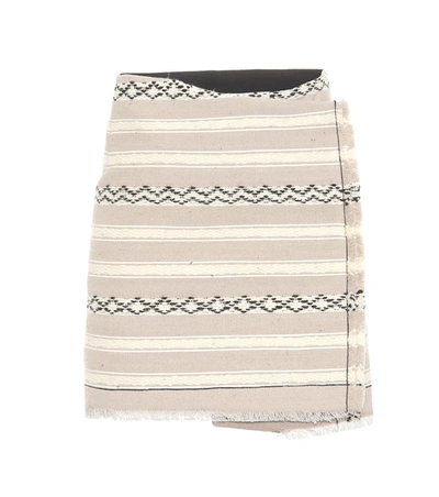 Saint Laurent Ikat-printed Wool Wrap Skirt In Beige