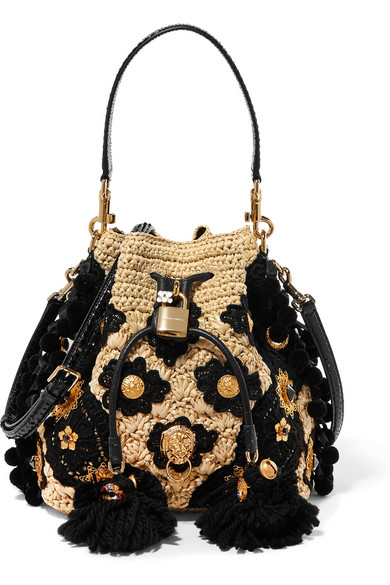 Dolce & Gabbana Large Python-trimmed Embellished Raffia Bucket Bag ...