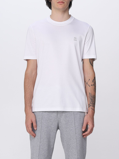 Brunello Cucinelli White And Grey Cotton T-shirt In White