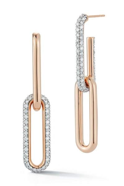 Walters Faith Saxon Rose Gold Link Mix-match Earrings With White Rhodium Diamond Link