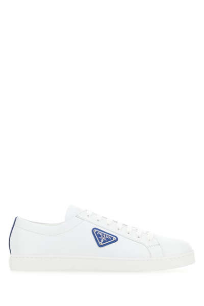 Prada Brushed Leather Sneakers In White