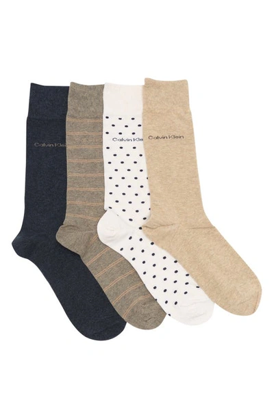 Calvin Klein 4-pack Dress Crew Socks In Wheat Heather Assorted