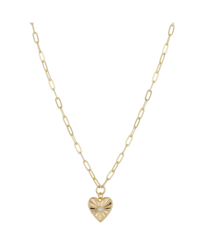 Unwritten 14k Gold Flash Plated Cubic Zirconia Heart Pendant Necklace In Gold-tone