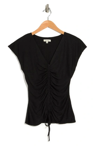 Maxstudio Center Shirred Short Sleeve T-shirt In Black