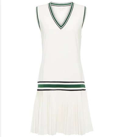 Tory Sport Pleated Striped Stretch-jersey Tennis Dress In White