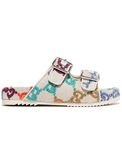 Gucci Kids' Neutral Gg Slide Sandals In Multicolor/mys.white
