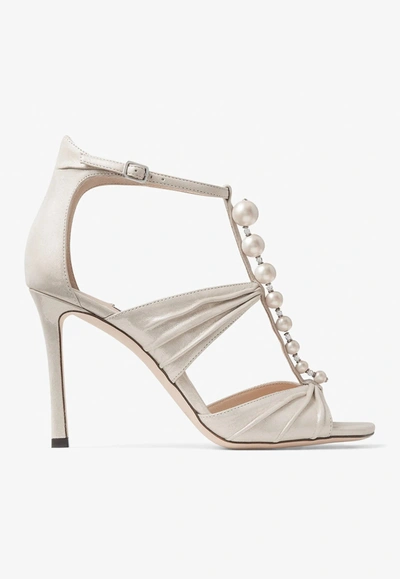 Jimmy Choo Aura 95 Sandals In Champagne/white