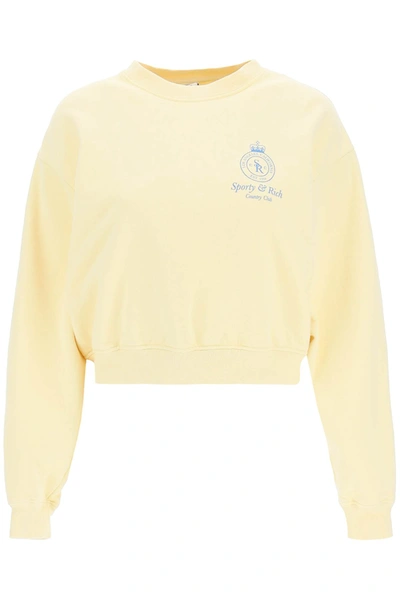 Sporty And Rich Sporty & Rich Women's Lemon Blue Crown Brand-printed Cotton Sweatshirt In Lemon & Blue