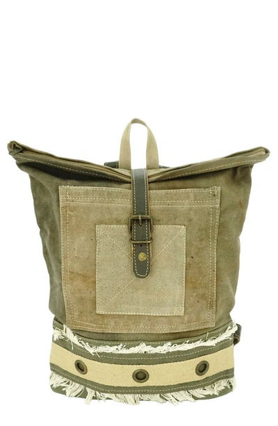Vintage Addiction Leather Trimmed Fringe Backpack In Olive/khaki