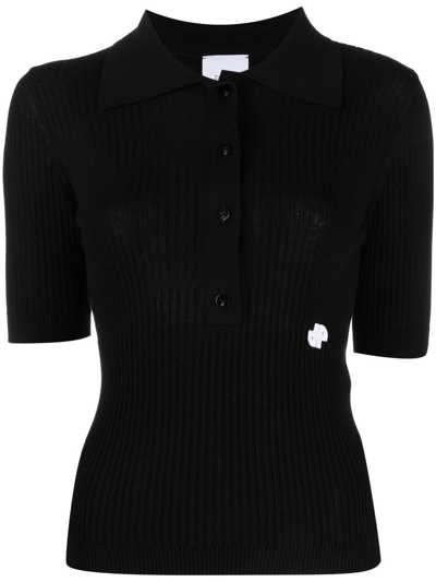Patou Ribbed Short-sleeve Polo Top In Black
