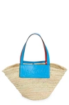 Christian Louboutin Loubishore Woven Straw And Embossed Leather Tote In Gnawed Blue