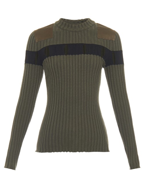 Alexander Wang Cut-out Detail Ribbed-knit Sweater In Dark Khaki-green ...