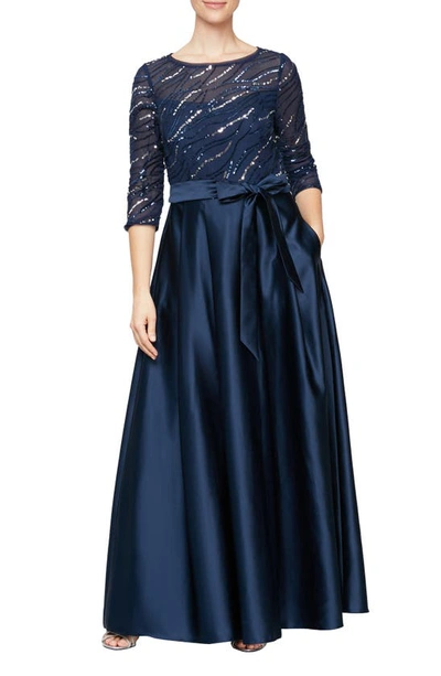 Alex Evenings Women's Sequin-embellished Empire-waist Ball Gown In Navy