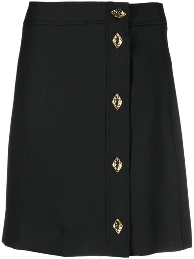 Ganni Summer Noir A-line Black Viscose Skirt With Buttons Woman