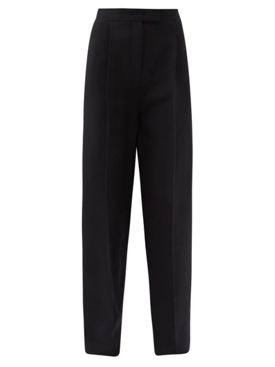 Fendi High-waist Wool-blend Wide-leg Trousers In Black