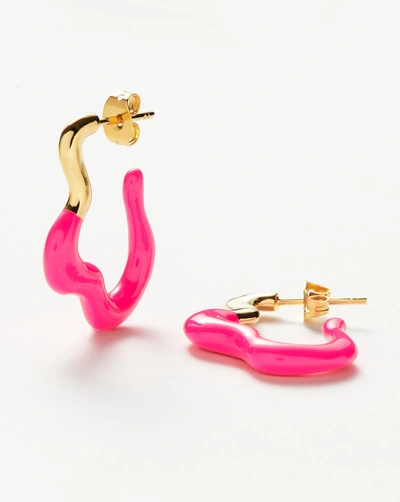 Missoma Squiggle Wavy Two Tone Enamel Medium Hoop Earrings 18ct Gold Plated/hot Pink