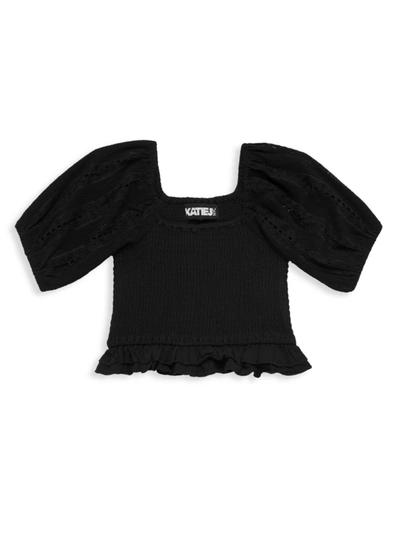 Katiej Nyc Kids' Girl's Smocked Izzy Top In Black