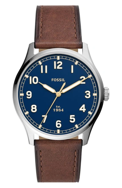 Fossil Dayliner Leather Strap Watch, 42mm In Blue/brown