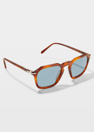 Persol Men's Sun 50 Keyhole-bridge Square Sunglasses In Orange/blue Solid
