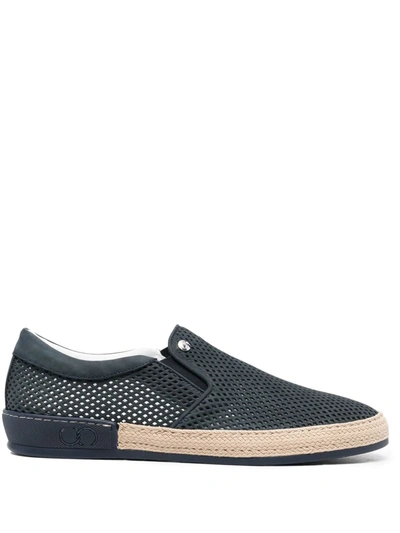 Casadei Perforated Braided-sole Loafers In Blue