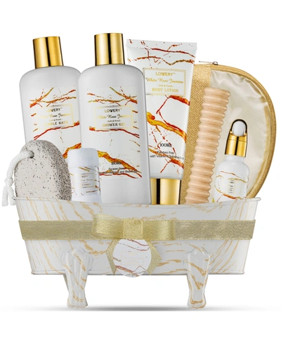 Lovery White Rose Jasmine Body Care Set, Home Spa Basket, Self Care Gifts, 9 Piece
