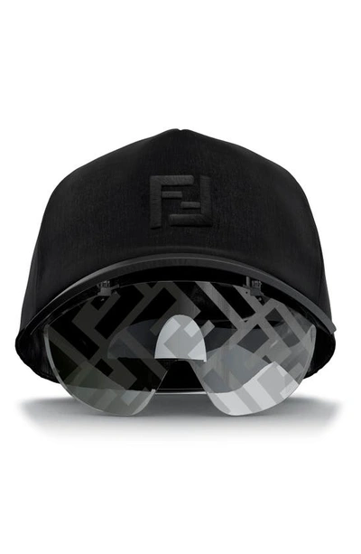 Fendi Baseball Cap With Shield Sunglasses In Matte Black / Smoke Mirror