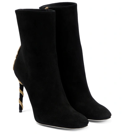 René Caovilla Ankle Boots With Crystal Snake On The Heel In Nero