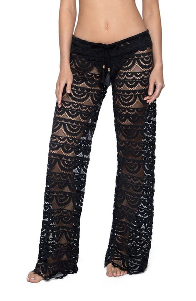 Pq Swim Malibu Embroidered-lace Coverup Pants In Black