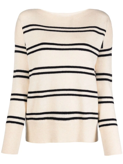 Vince Striped Wool And Cashmere-blend Sweater In Neutral,multi