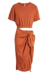 Free People Rae Waist Cutout Asymmetric Dress In Orange