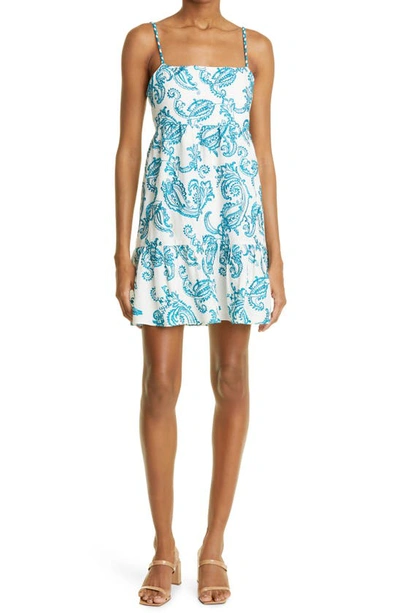 Alice And Olivia Khira Embroidered Tiered Mini Dress In Blue
