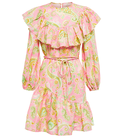 Alemais Marta Paisley Linen Minidress In Pink