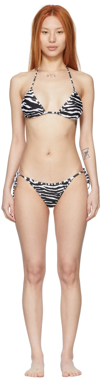 Attico Zebra-print Triangle Halterneck Bikini In Black