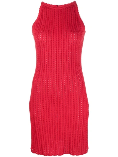 Giuliva Heritage The Lola Pointelle-knit Cotton Mini Dress In Red