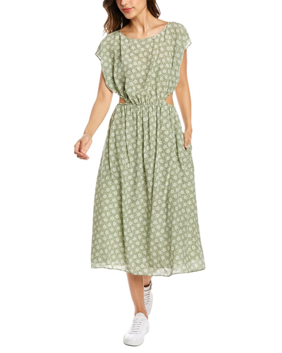 Rebecca Taylor Floral Print Silk Cutout Midi Dress In Green