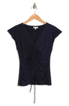 Maxstudio Center Shirred Short Sleeve T-shirt In Navy