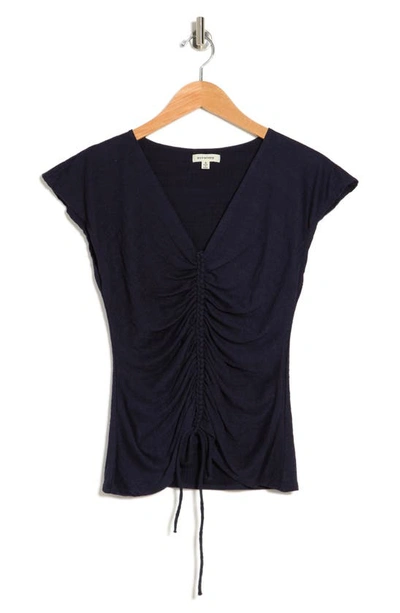 Maxstudio Center Shirred Short Sleeve T-shirt In Navy