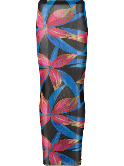 Louisa Ballou Lunar Bloom Print Midi Skirt In Blue