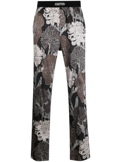 Tom Ford Abstract-print Stretch-silk Pajama Bottoms In Grey