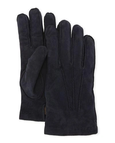 Guanti Giglio Fiorentino Cashmere-lined Suede Gloves In Navy