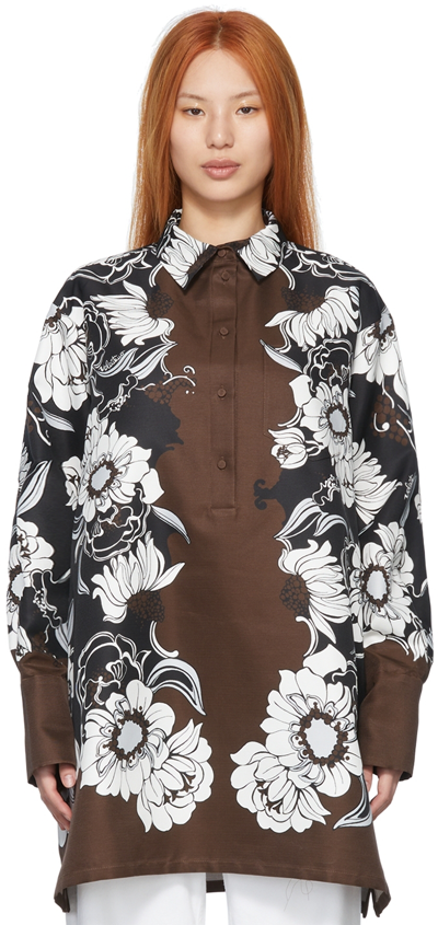 Valentino Short Dress With Street Flowers Daisyland Print In Brown