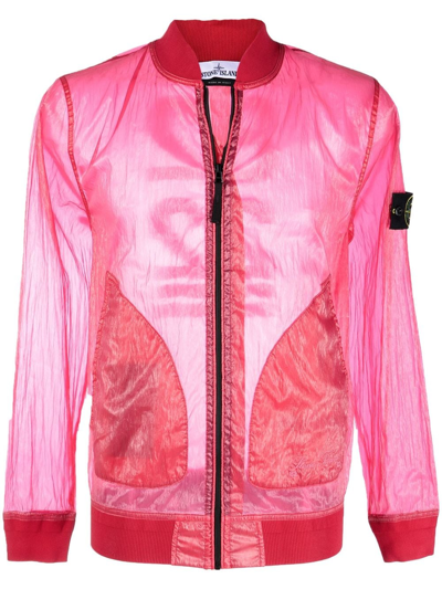 Stone Island Semi-transparent Nylon Bomber Jacket In Pink