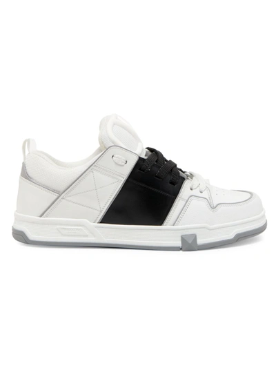 Valentino Garavani Open Skate Contrast-stripe Leather And Woven Low-top Trainers In White